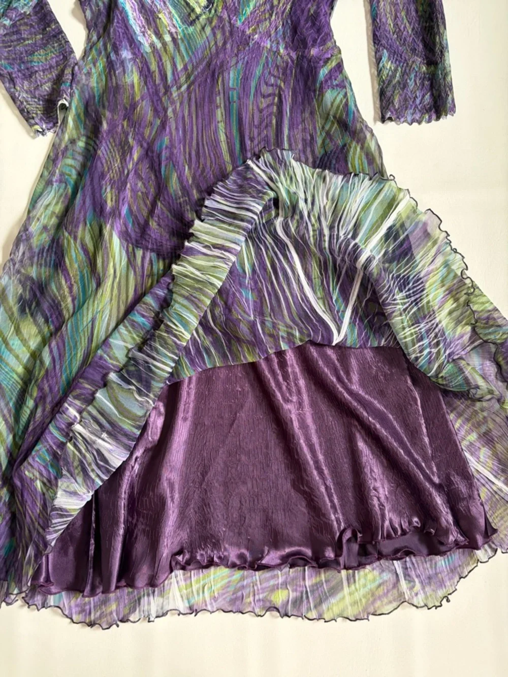 Komarov Part Dress Midi 3/4 Sleeve Charmeuse Dress Purple Green size Small - Picture 7 of 16